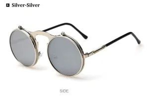 Retro Flip Round Silver Chrome Sunglasses