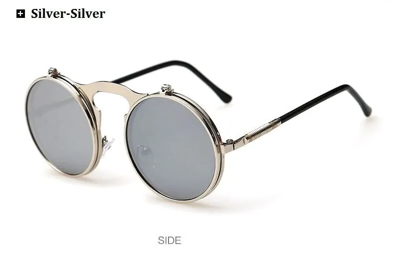 Retro Flip Round Silver Chrome Sunglasses