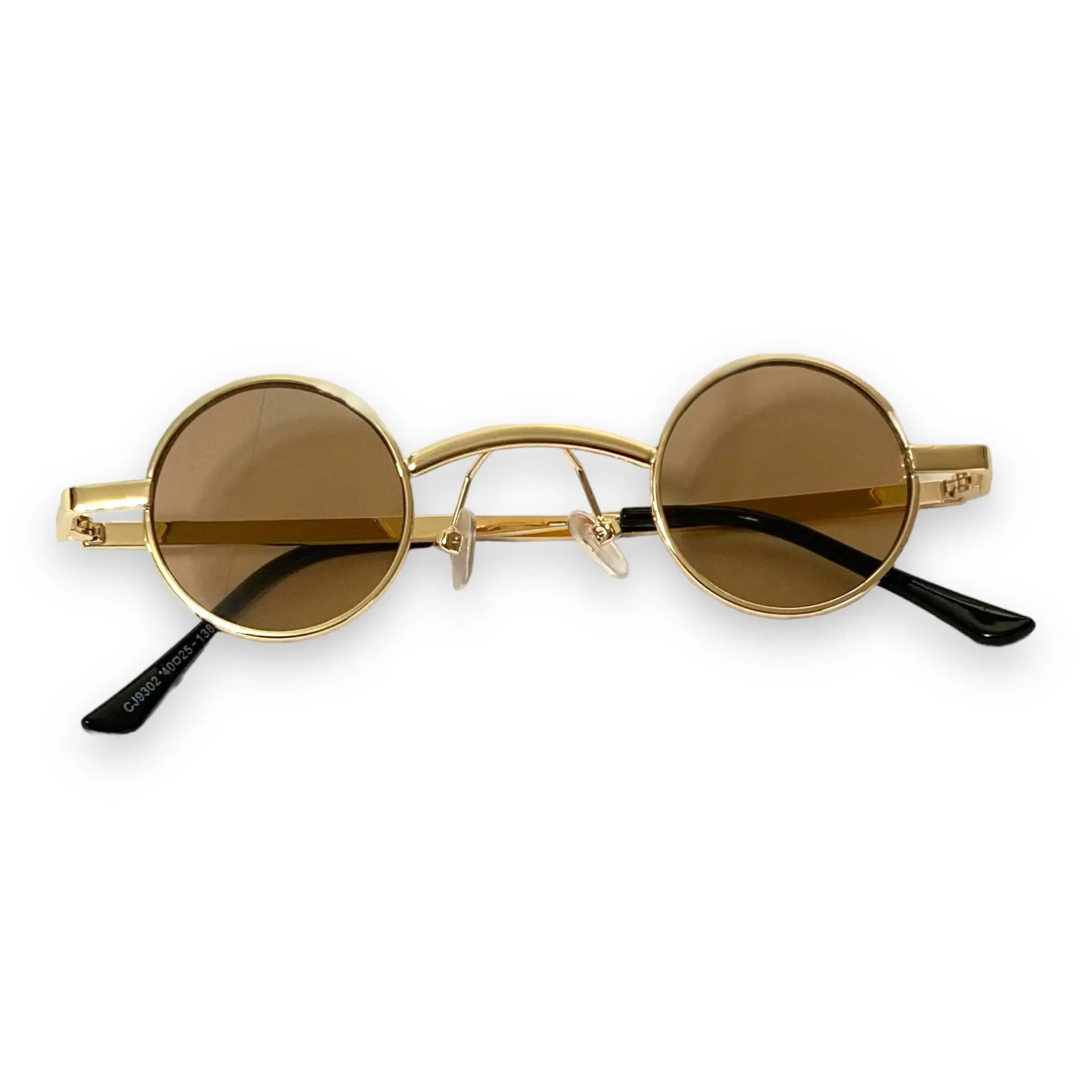 Retro Golden Brown Small Round Lens Sunglasses