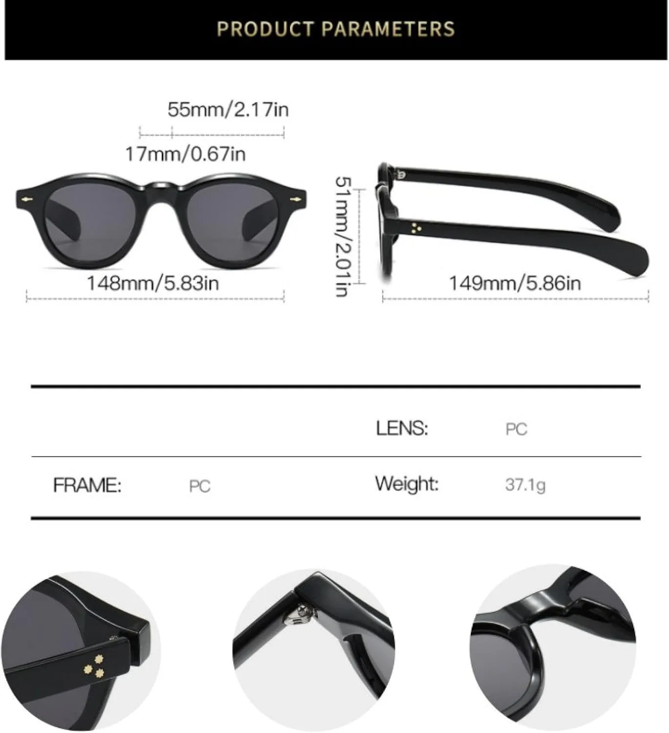 Retro Men Round Sunglasses for Women Vintage Rivet Small Frame Uv400
