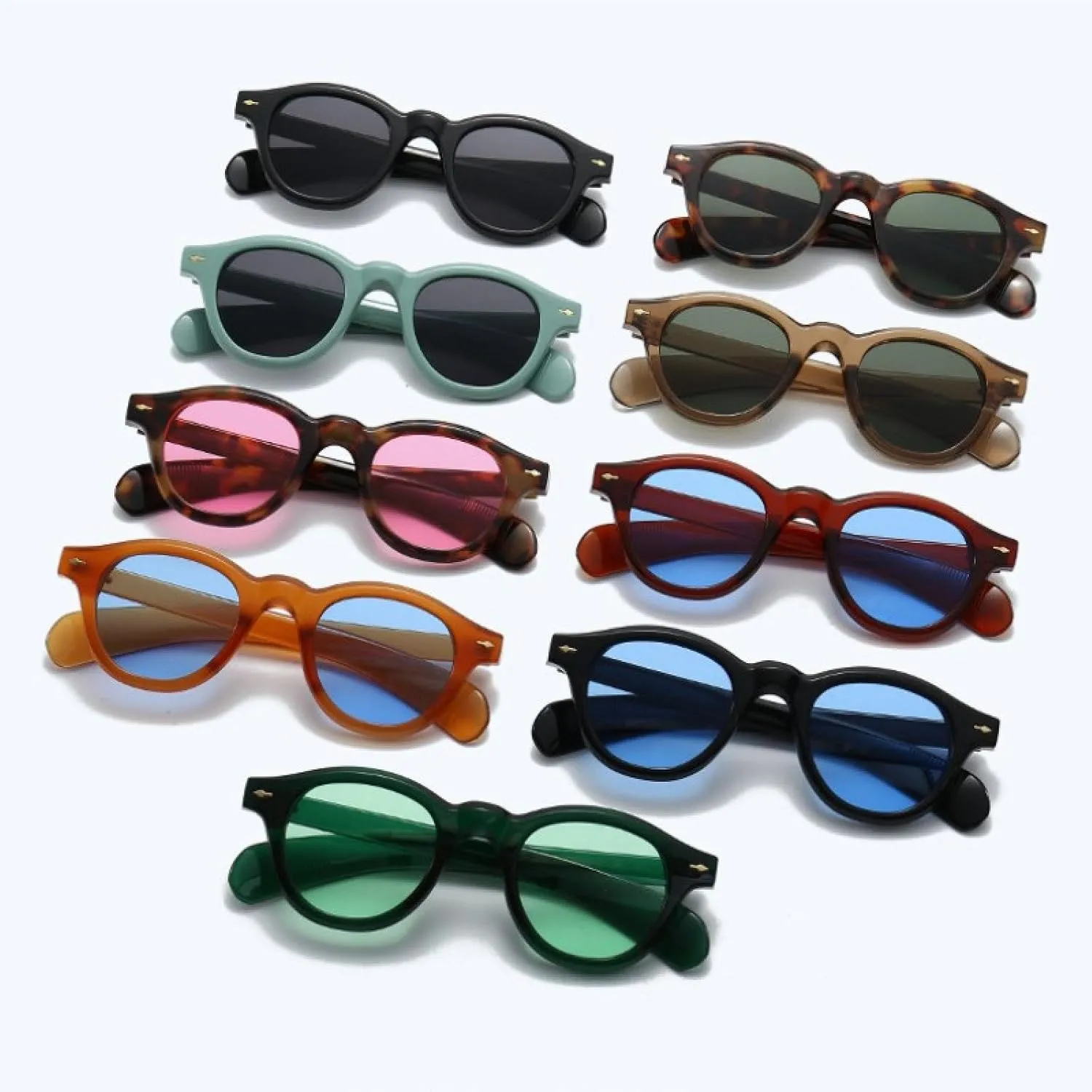 Retro Men Round Sunglasses for Women Vintage Rivet Small Frame Uv400
