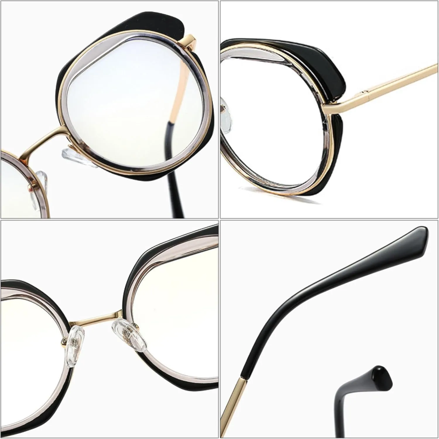 Retro Metal Round Women Glasses Frame Fashion Double Color Irregular Men Frames Eyewear
