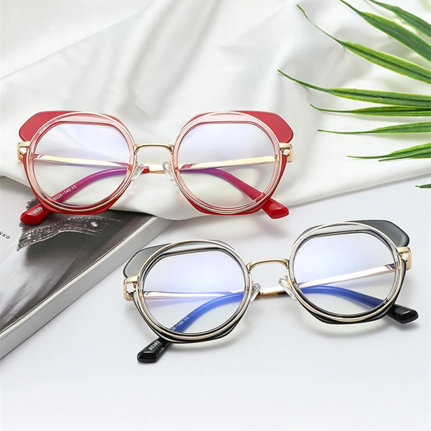 Retro Metal Round Women Glasses Frame Fashion Double Color Irregular Men Frames Eyewear