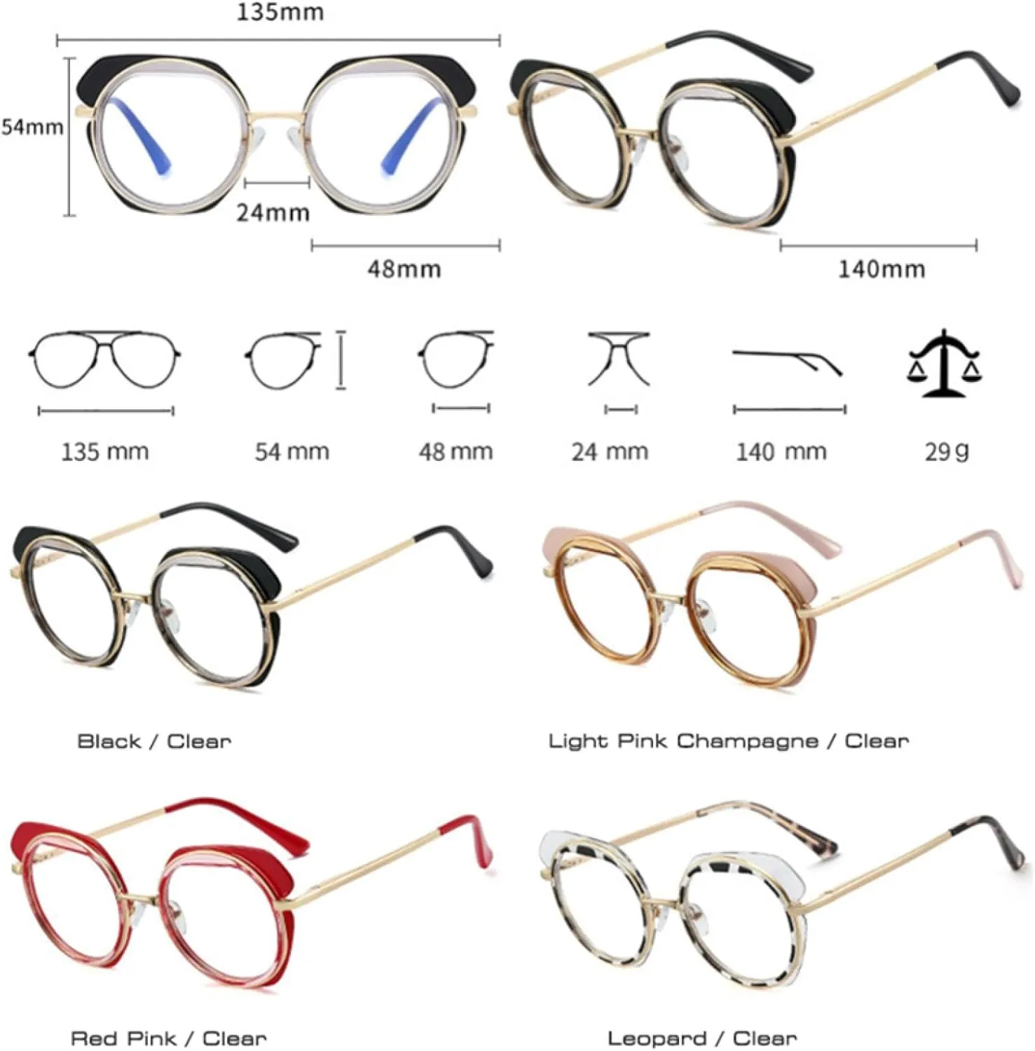 Retro Metal Round Women Glasses Frame Fashion Double Color Irregular Men Frames Eyewear