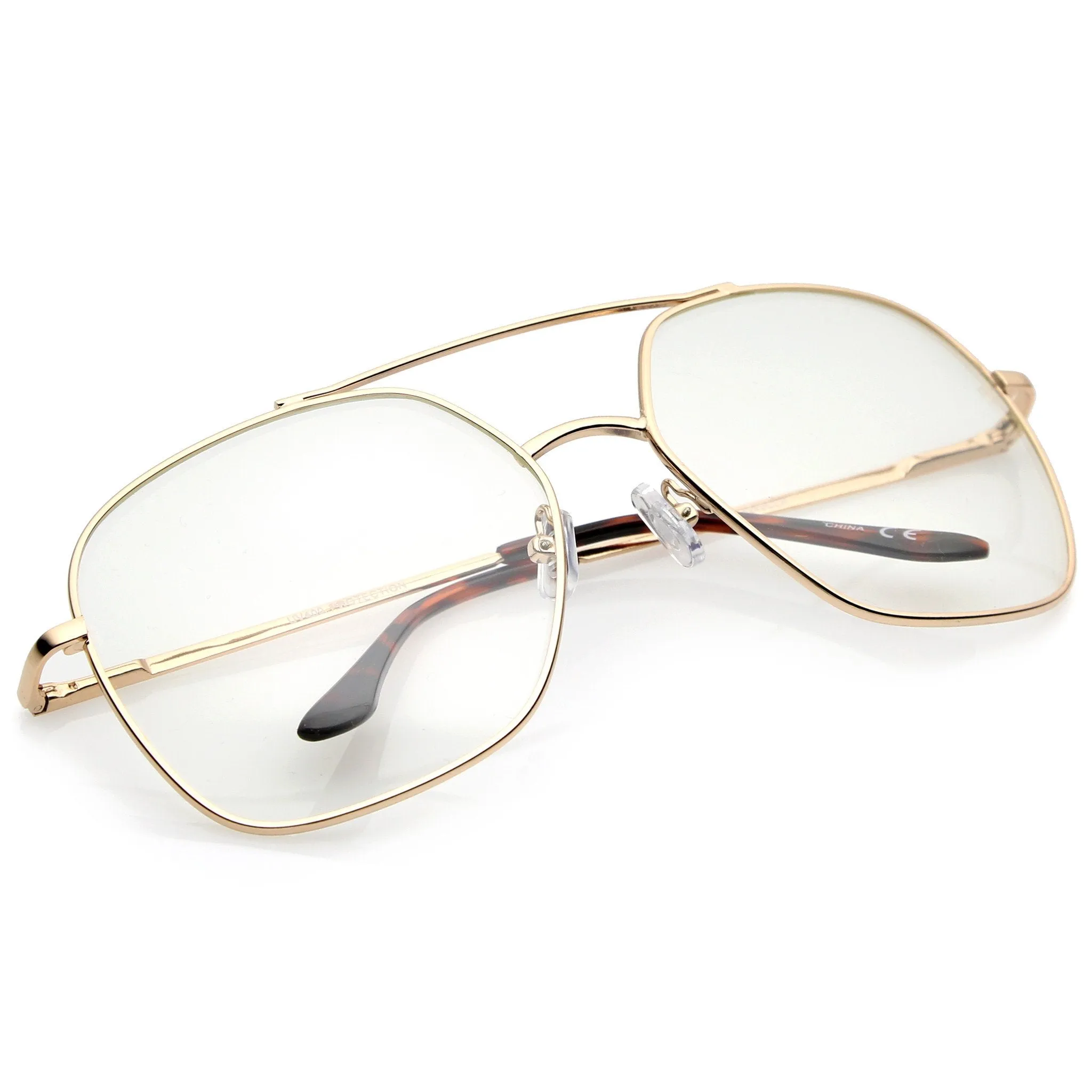 Retro Oversize Square Metal Clear Lens Aviator Glasses A937