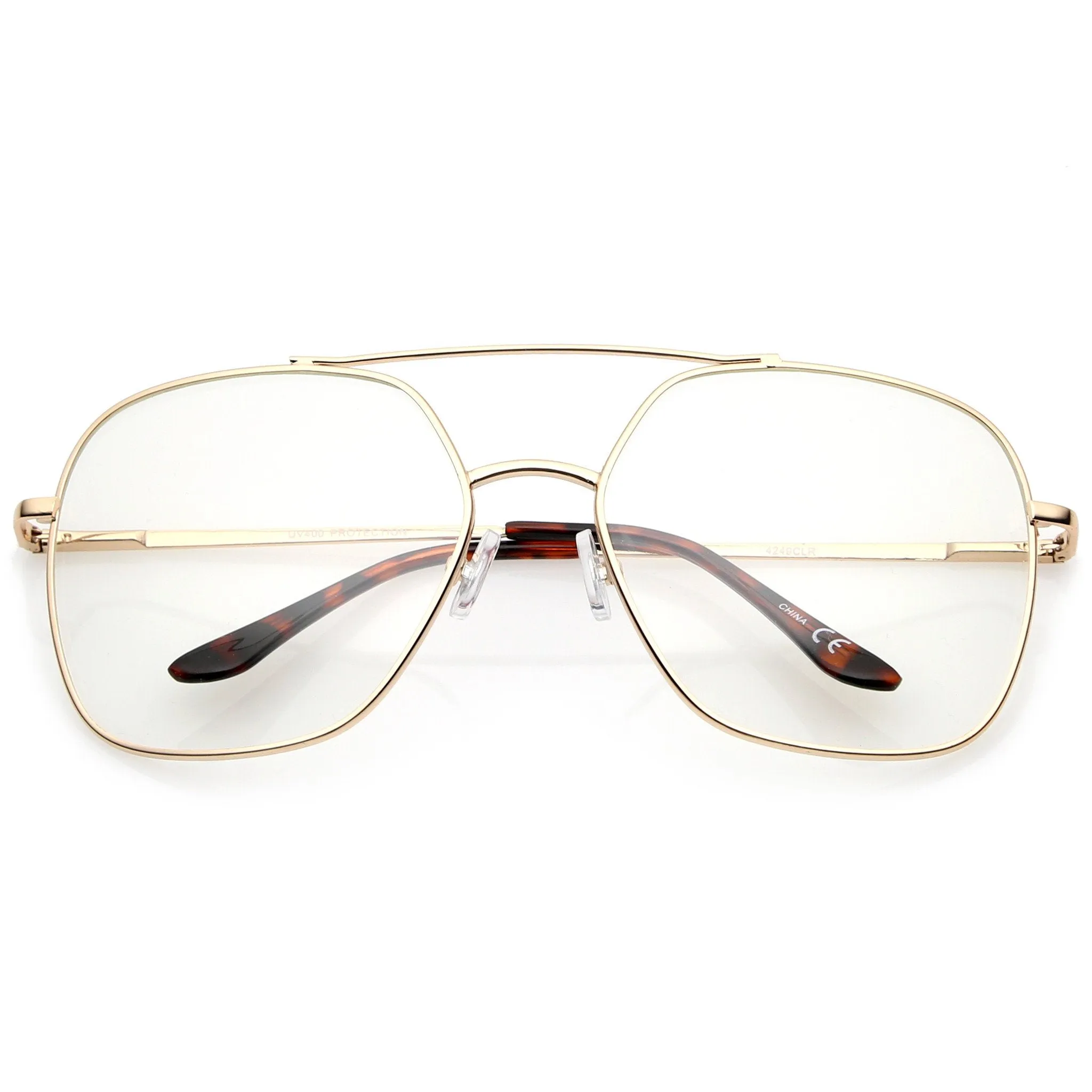 Retro Oversize Square Metal Clear Lens Aviator Glasses A937