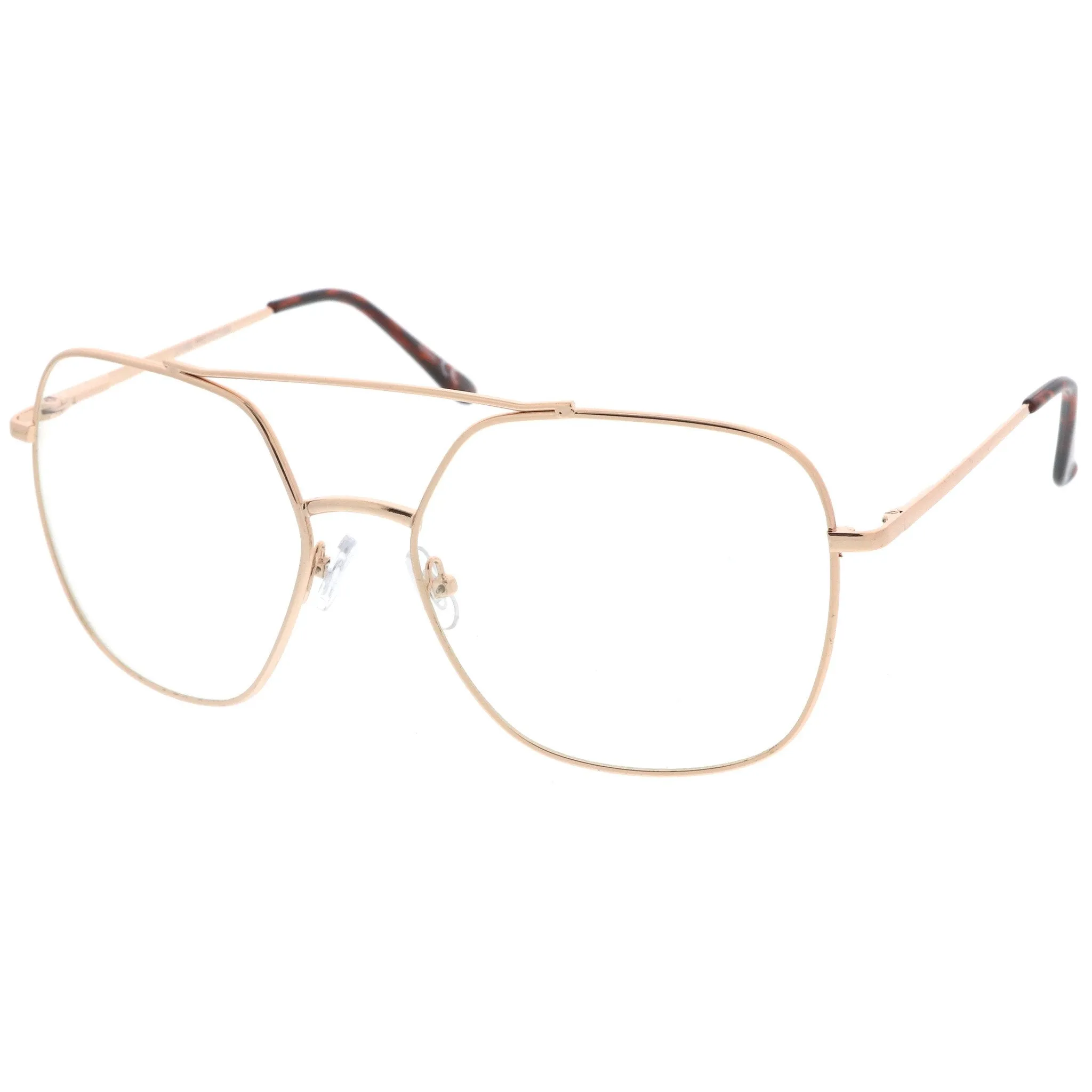 Retro Oversize Square Metal Clear Lens Aviator Glasses A937