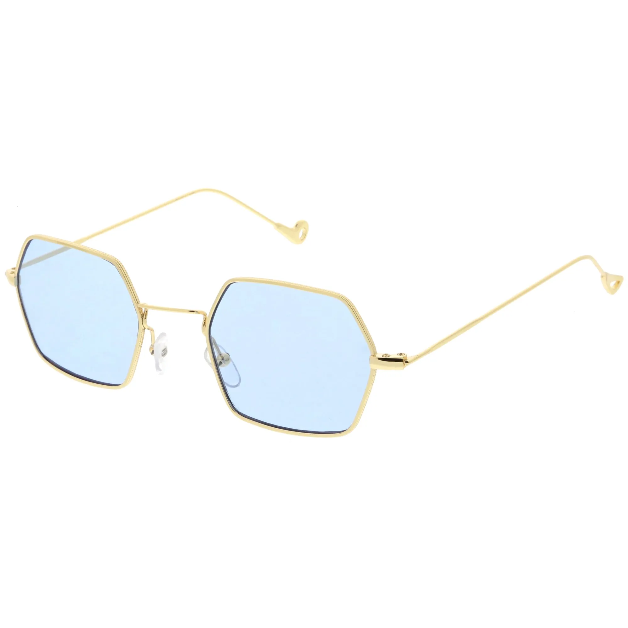 Retro Small Hexagon Colored Flat Lens Metal Frame Sunglasses C472