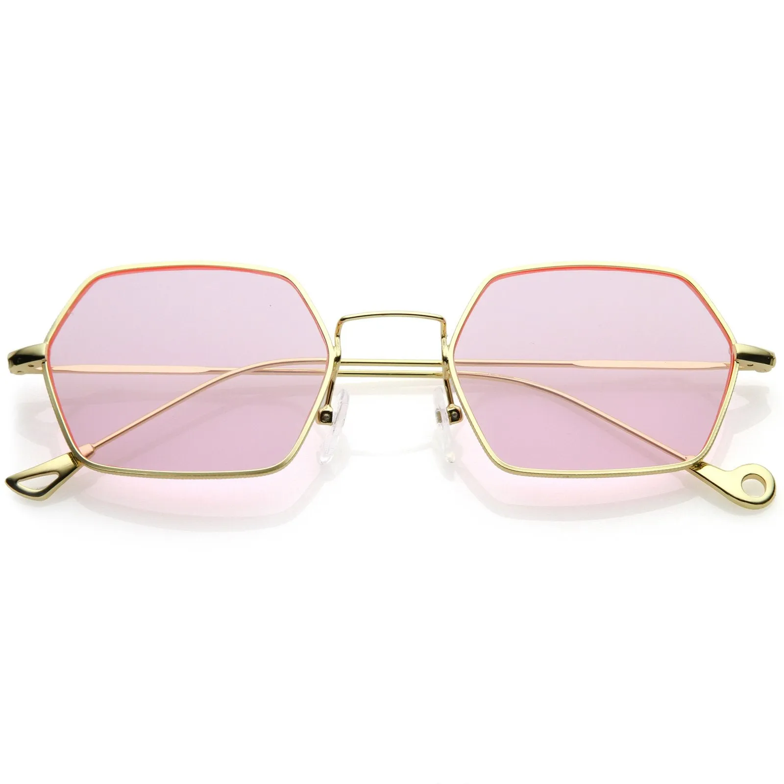 Retro Small Hexagon Colored Flat Lens Metal Frame Sunglasses C472