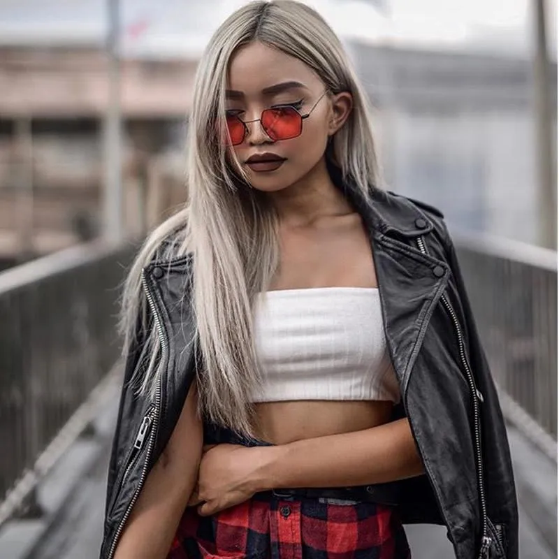 Retro Small Hexagon Colored Flat Lens Metal Frame Sunglasses C472