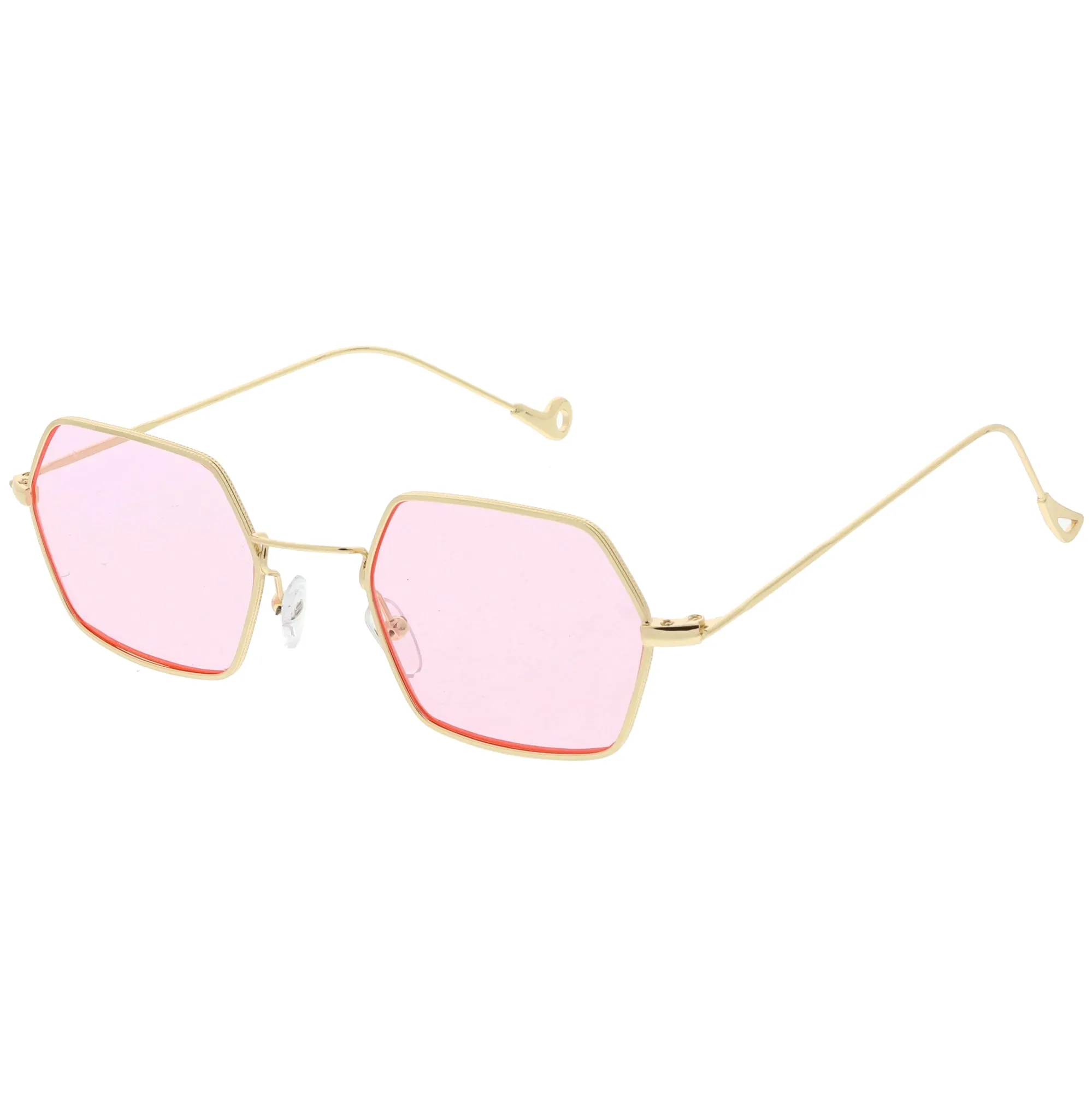 Retro Small Hexagon Colored Flat Lens Metal Frame Sunglasses C472