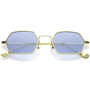 Retro Small Hexagon Colored Flat Lens Metal Frame Sunglasses C472