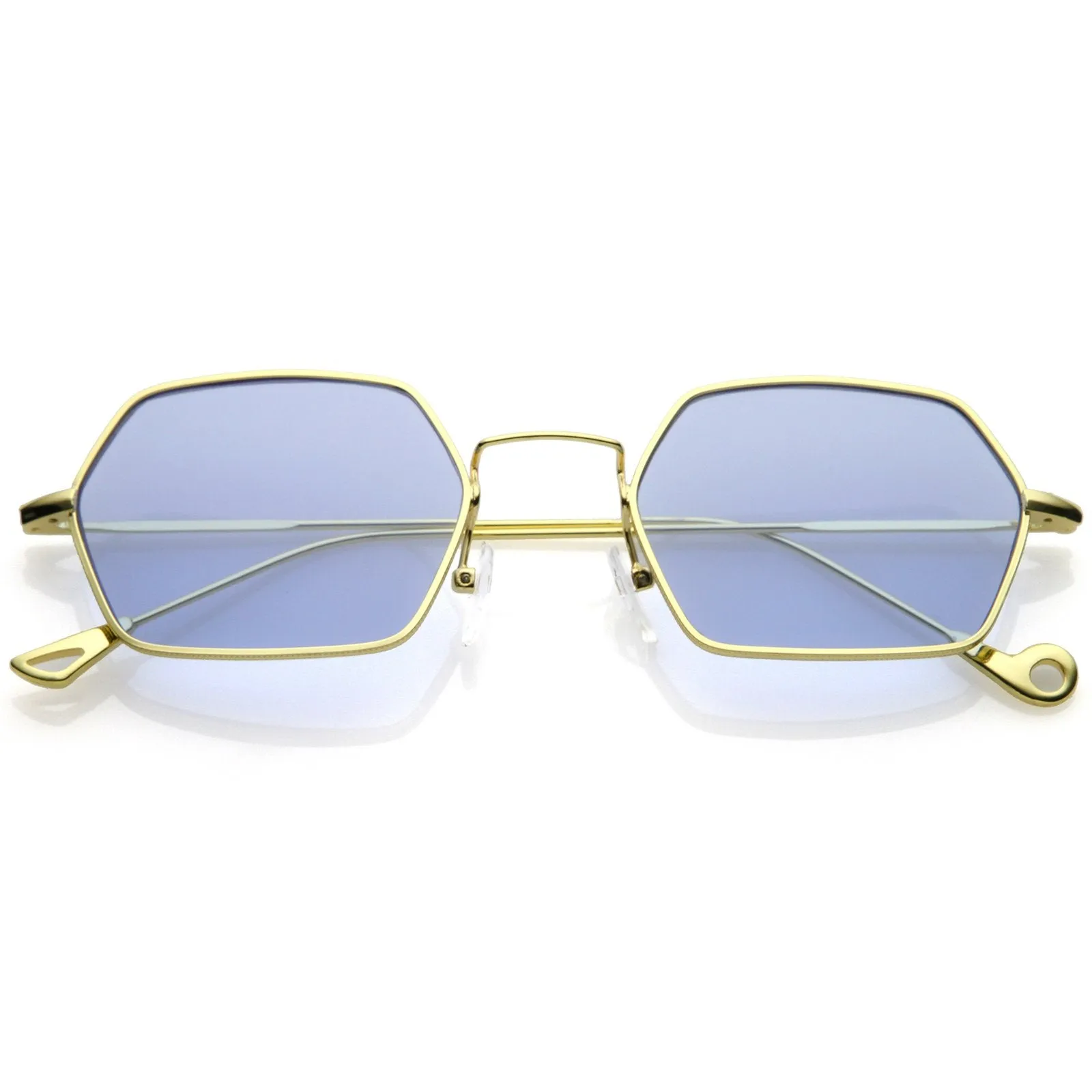 Retro Small Hexagon Colored Flat Lens Metal Frame Sunglasses C472