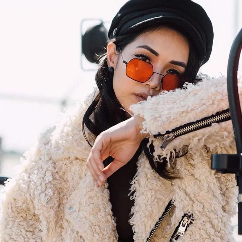 Retro Small Hexagon Colored Flat Lens Metal Frame Sunglasses C472
