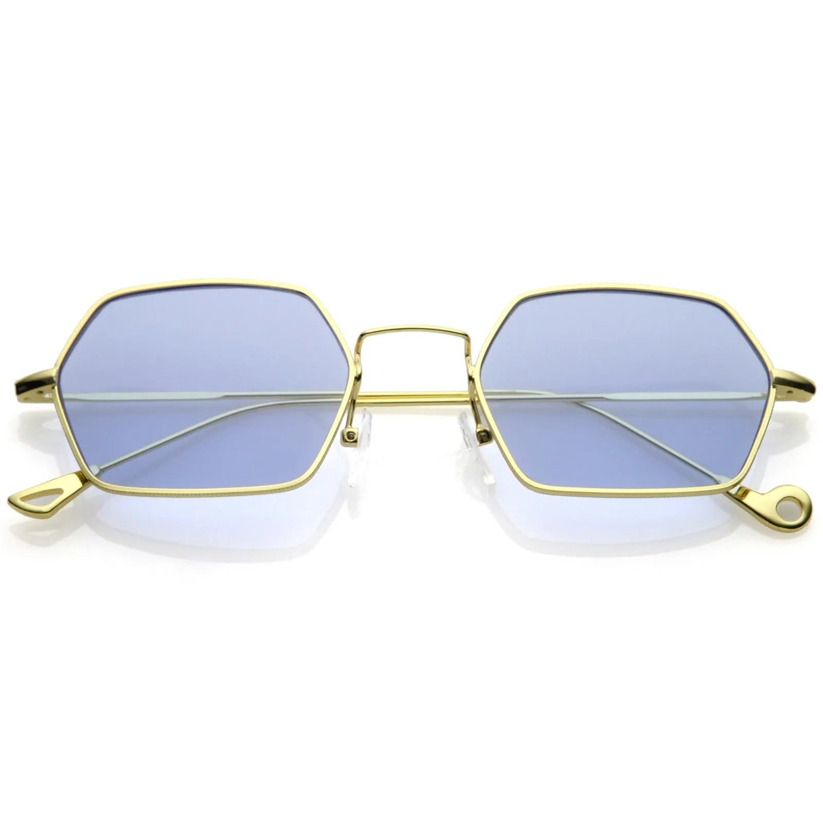 Retro Small Hexagon Colored Flat Lens Metal Frame Sunglasses C472