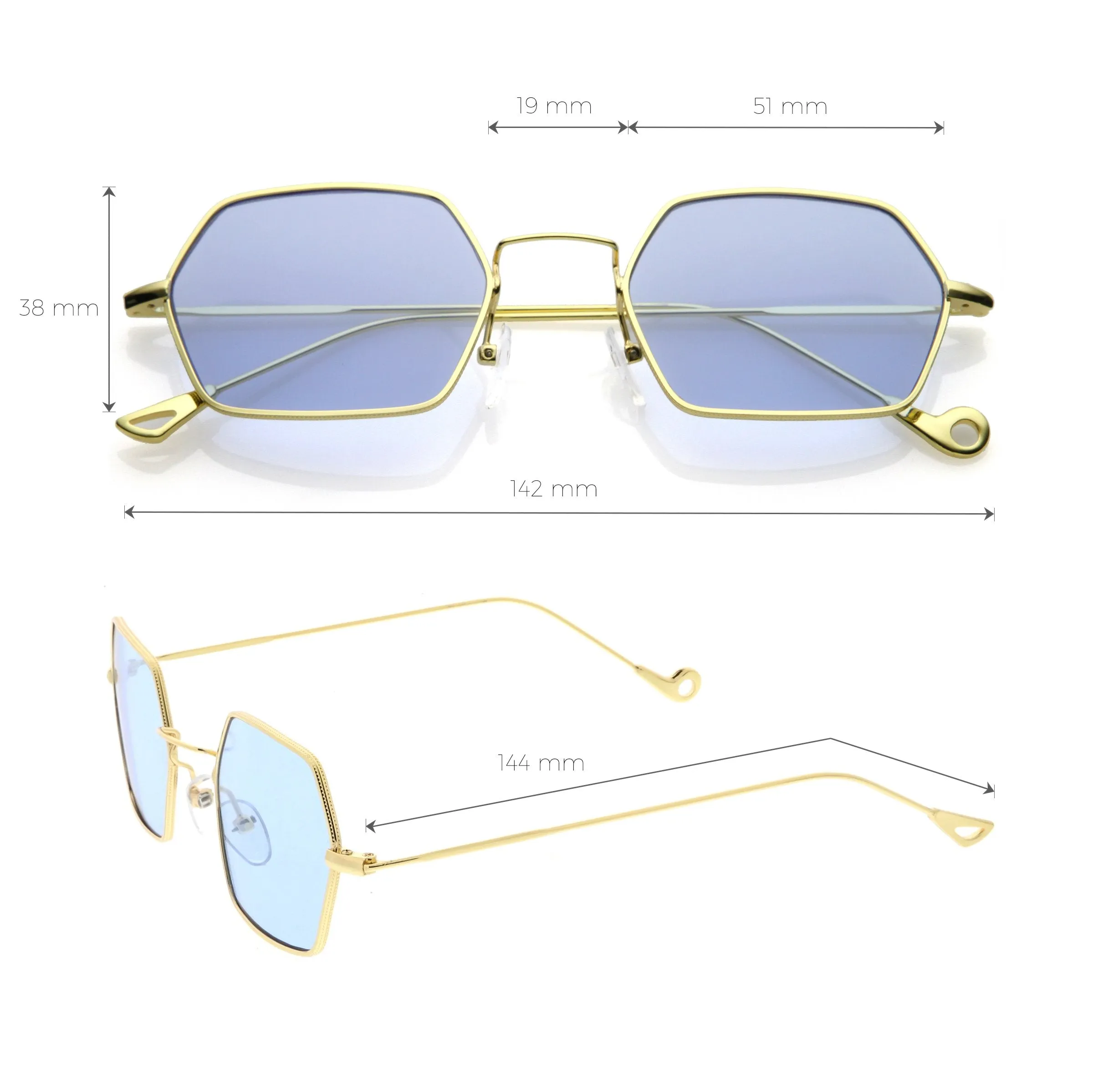 Retro Small Hexagon Colored Flat Lens Metal Frame Sunglasses C472