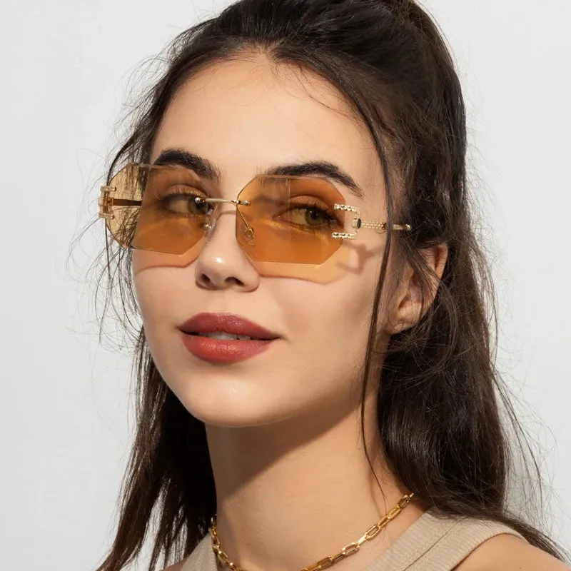 Retro Sunglasses Women Rimless Polygon Sun Glasses Fashion Shades