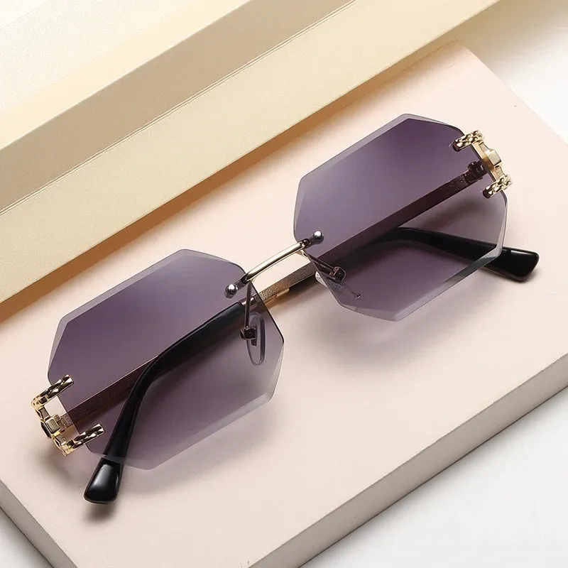 Retro Sunglasses Women Rimless Polygon Sun Glasses Fashion Shades