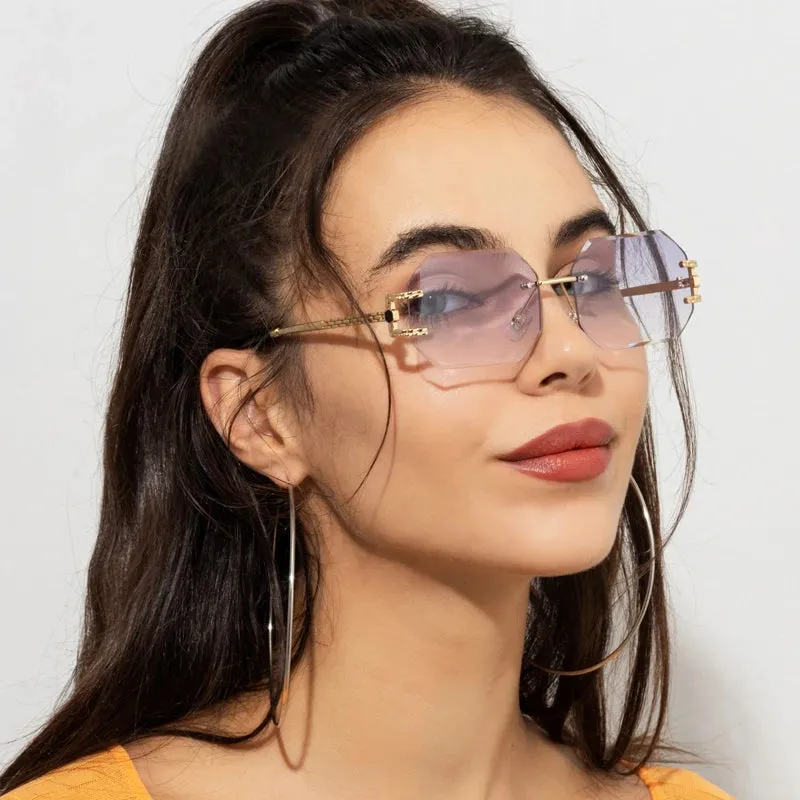 Retro Sunglasses Women Rimless Polygon Sun Glasses Fashion Shades