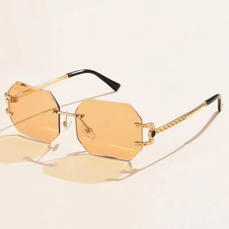 Retro Sunglasses Women Rimless Polygon Sun Glasses Fashion Shades