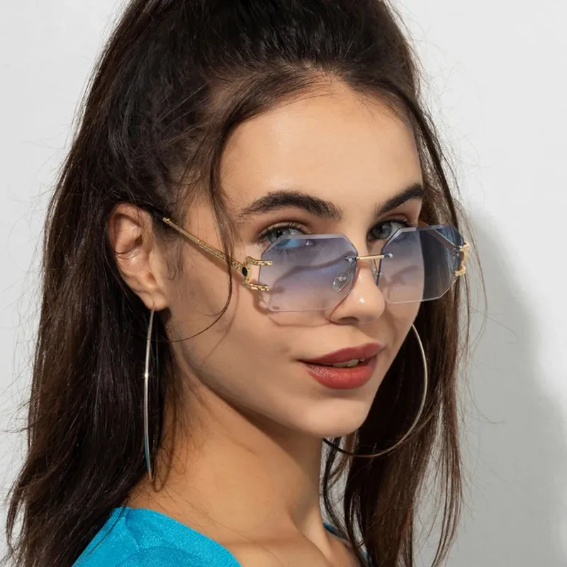 Retro Sunglasses Women Rimless Polygon Sun Glasses Fashion Shades