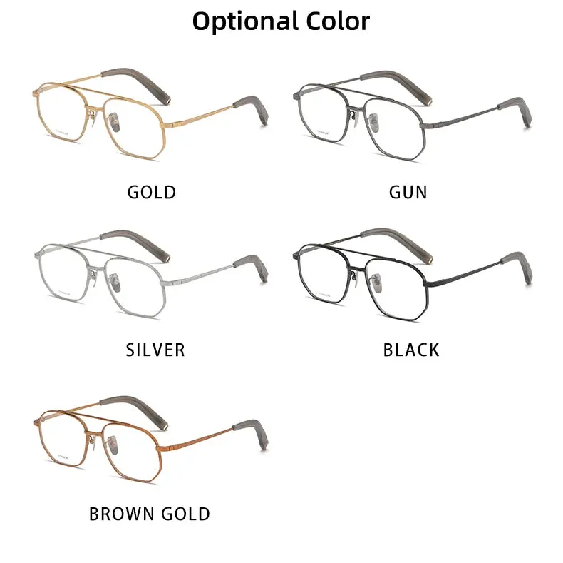 Reven Jate Men's Full Rim Double Bridge Round Titanium Eyeglasses Pux420
