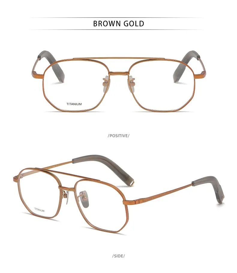 Reven Jate Men's Full Rim Double Bridge Round Titanium Eyeglasses Pux420
