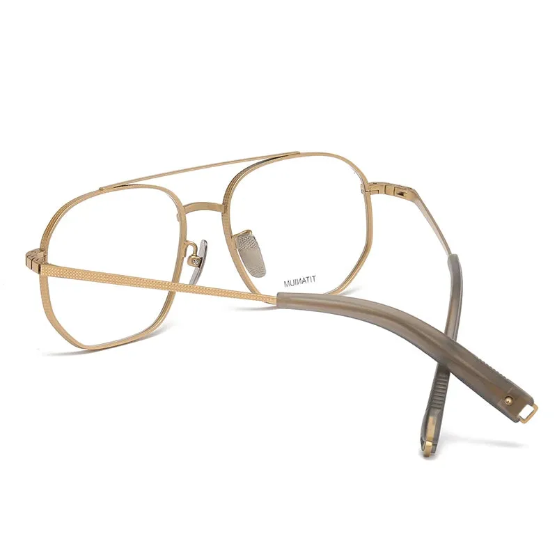 Reven Jate Men's Full Rim Double Bridge Round Titanium Eyeglasses Pux420