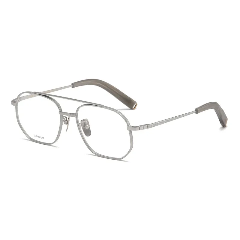 Reven Jate Men's Full Rim Double Bridge Round Titanium Eyeglasses Pux420