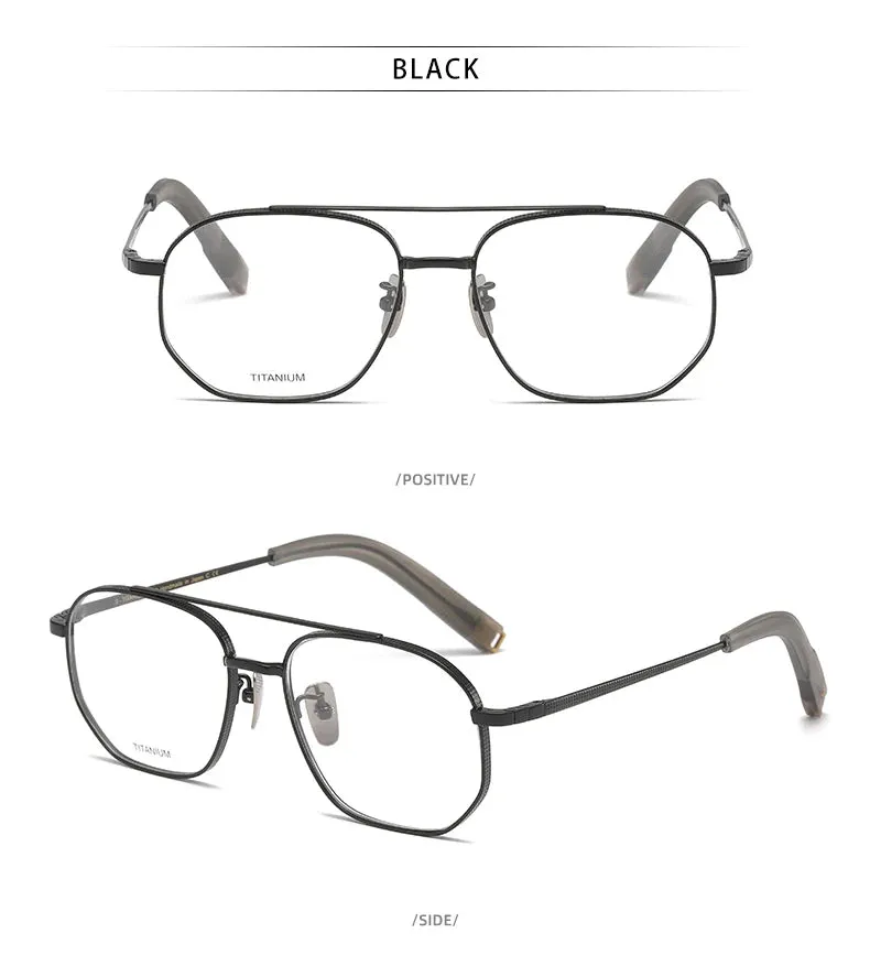 Reven Jate Men's Full Rim Double Bridge Round Titanium Eyeglasses Pux420