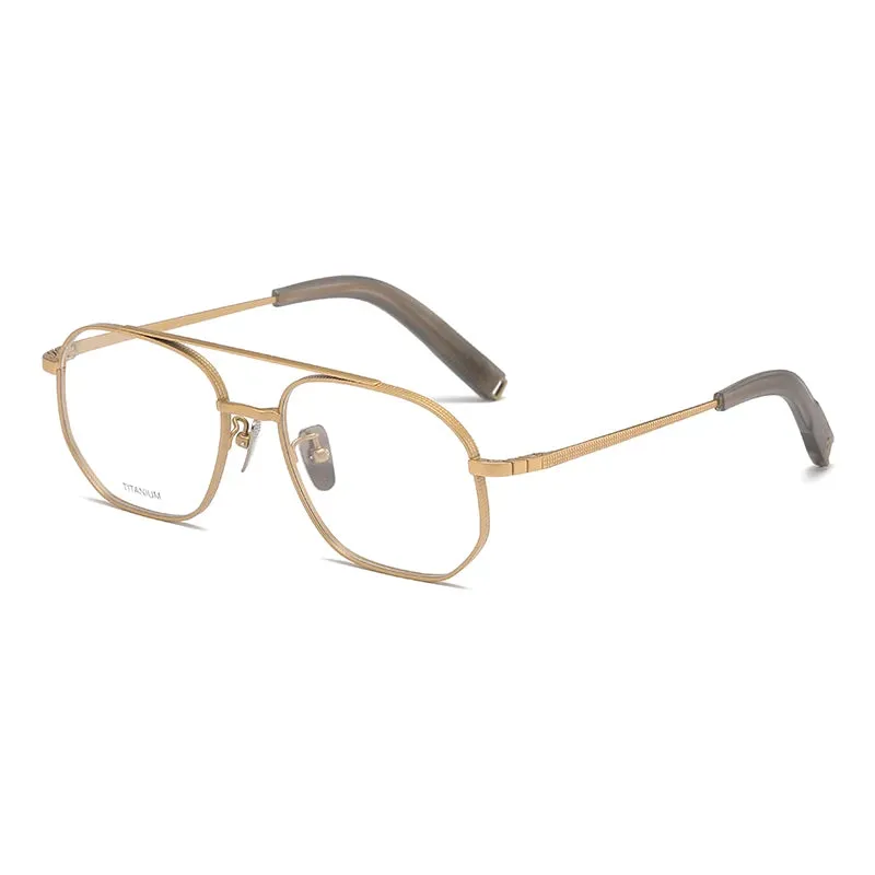 Reven Jate Men's Full Rim Double Bridge Round Titanium Eyeglasses Pux420