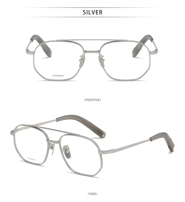 Reven Jate Men's Full Rim Double Bridge Round Titanium Eyeglasses Pux420