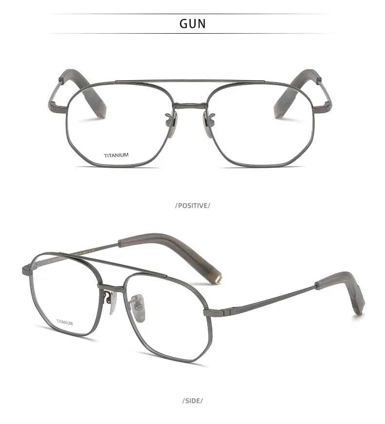 Reven Jate Men's Full Rim Double Bridge Round Titanium Eyeglasses Pux420