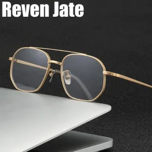 Reven Jate Men's Full Rim Double Bridge Round Titanium Eyeglasses Pux420