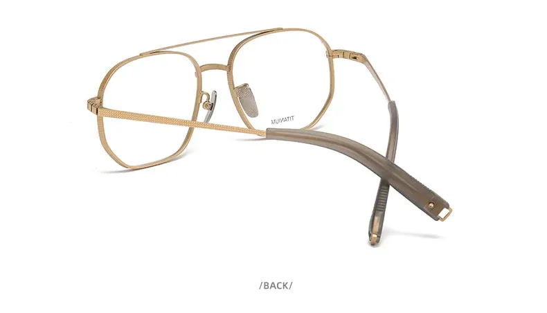 Reven Jate Men's Full Rim Double Bridge Round Titanium Eyeglasses Pux420