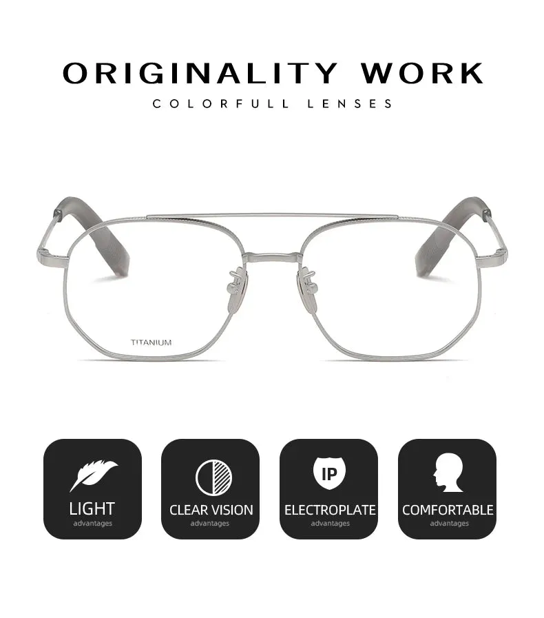 Reven Jate Men's Full Rim Double Bridge Round Titanium Eyeglasses Pux420