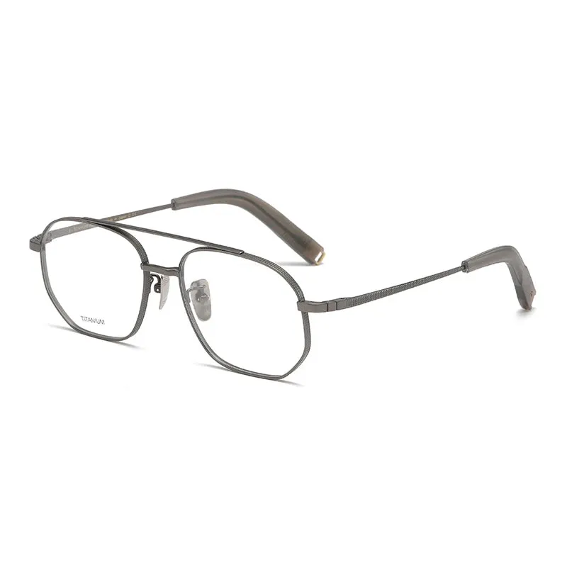 Reven Jate Men's Full Rim Double Bridge Round Titanium Eyeglasses Pux420