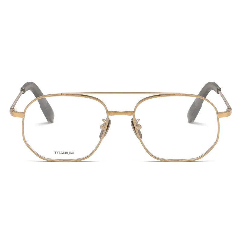 Reven Jate Men's Full Rim Double Bridge Round Titanium Eyeglasses Pux420