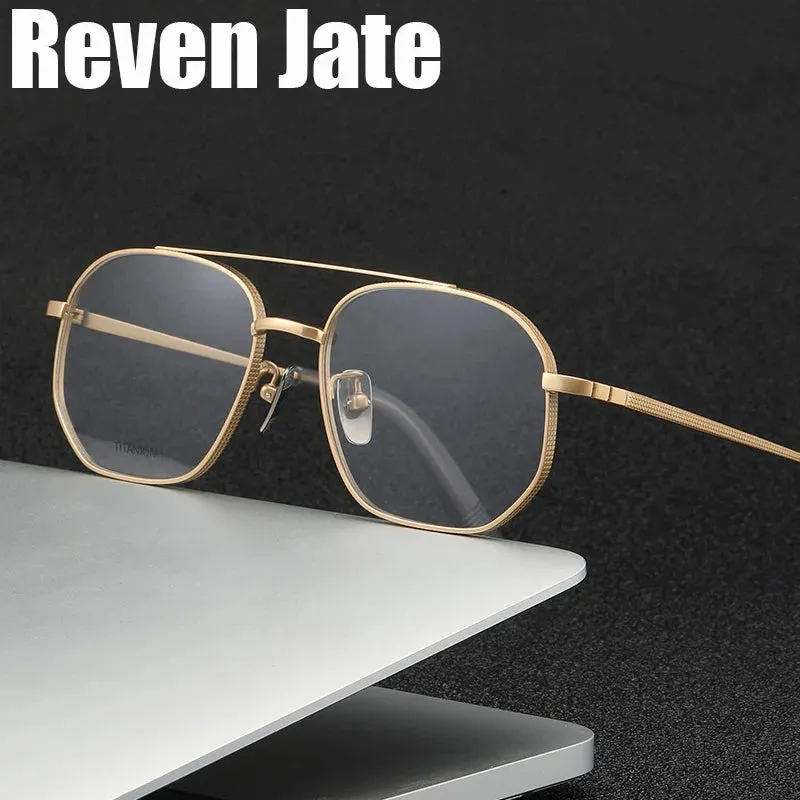 Reven Jate Men's Full Rim Double Bridge Round Titanium Eyeglasses Pux420