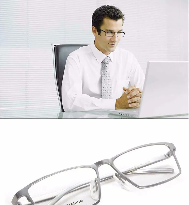 Reven Jate Men's Full Rim Square Titanium Eyeglasses P8184