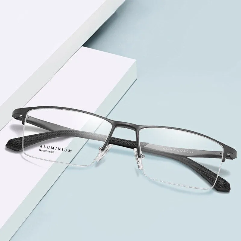 Reven Jate Men's Semi Rim Square Aluminum Eyeglasses B2037