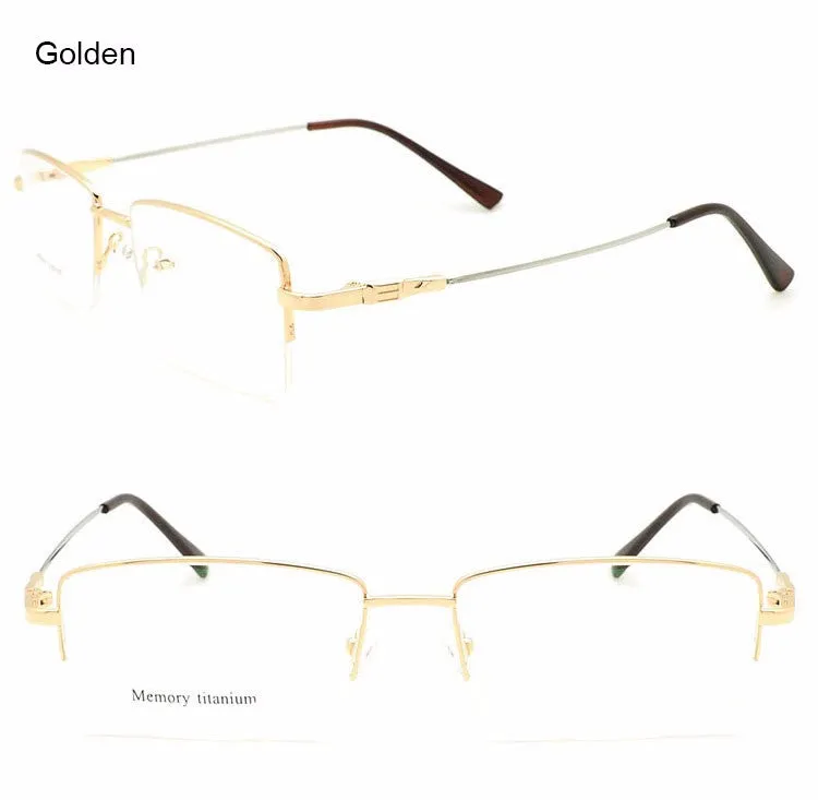 Reven Jate Men's Semi Rim Square Titanium Alloy Eyeglasses