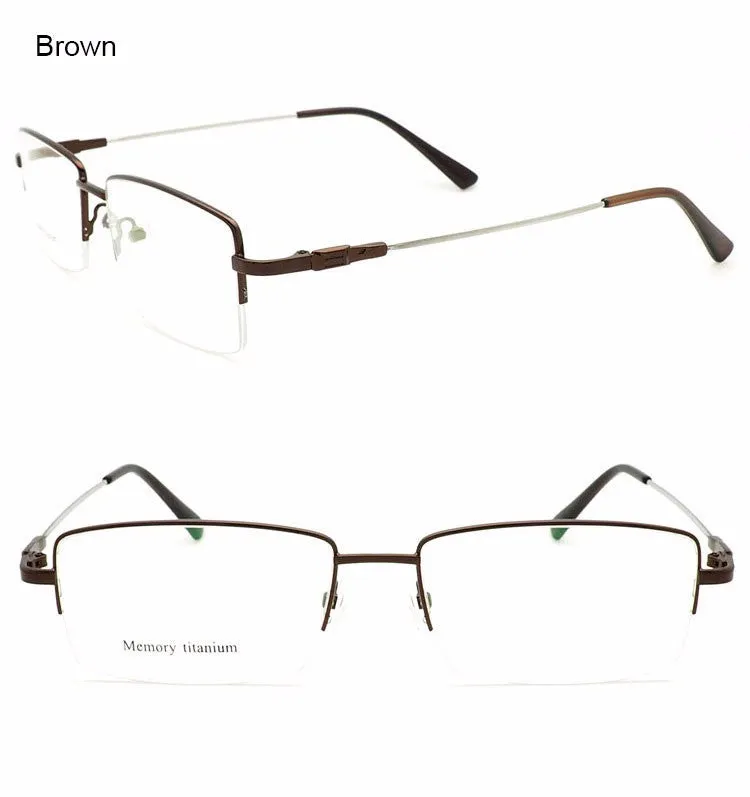 Reven Jate Men's Semi Rim Square Titanium Alloy Eyeglasses