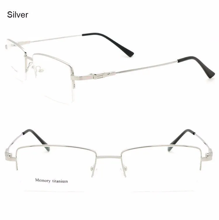 Reven Jate Men's Semi Rim Square Titanium Alloy Eyeglasses