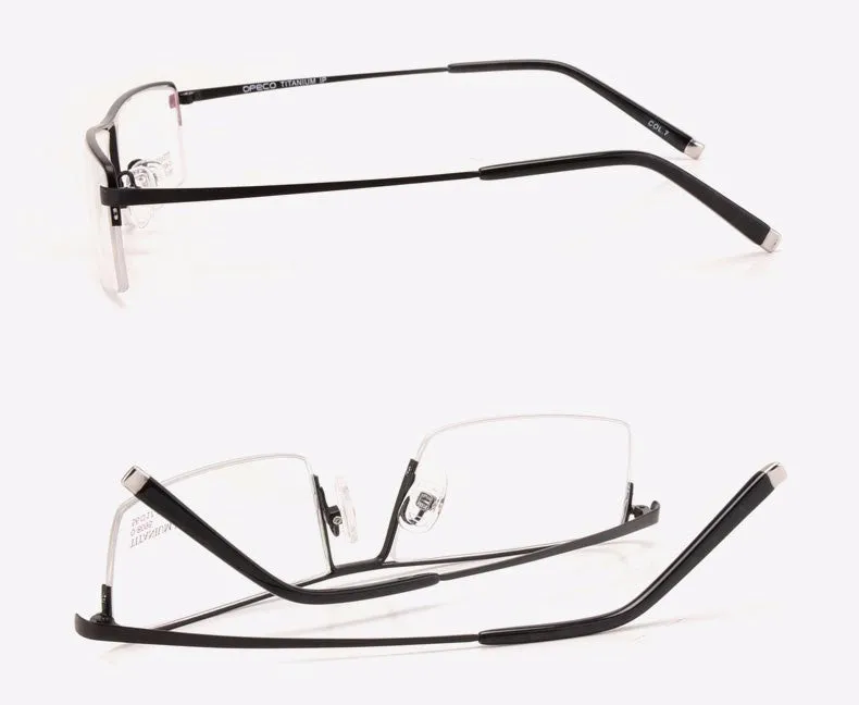 Reven Jate Men's Semi Rim Square Titanium Eyeglasses 8095