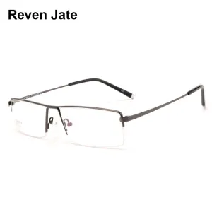 Reven Jate Men's Semi Rim Square Titanium Eyeglasses 8095