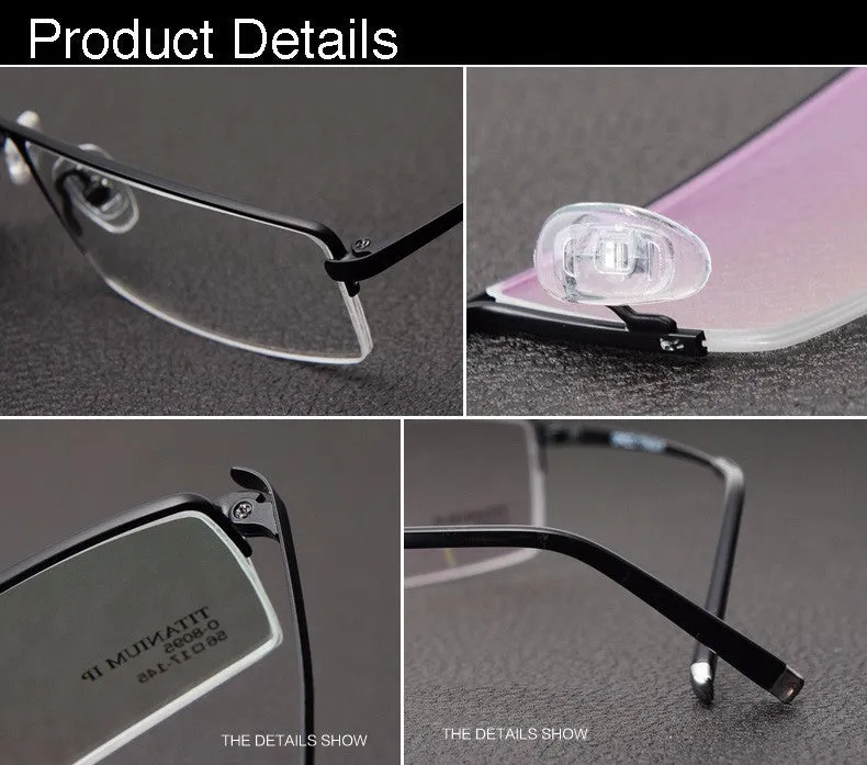 Reven Jate Men's Semi Rim Square Titanium Eyeglasses 8095