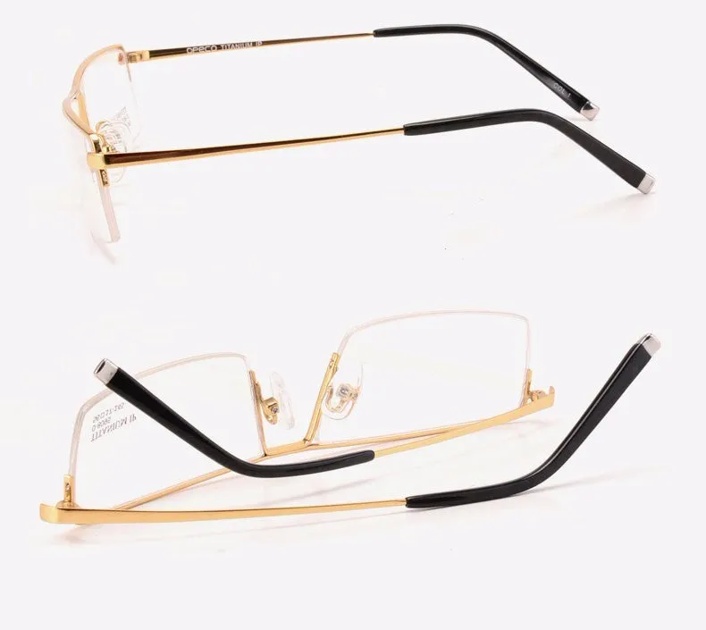 Reven Jate Men's Semi Rim Square Titanium Eyeglasses 8095