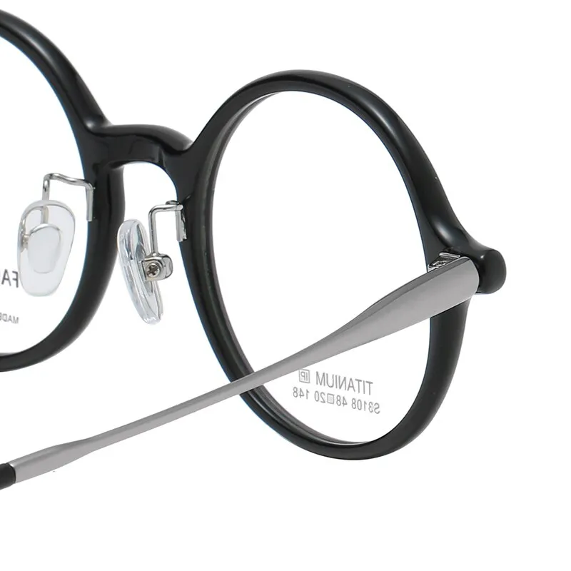 Reven Jate Unisex Full Rim Round Acetate Titanium Eyeglasses S3108