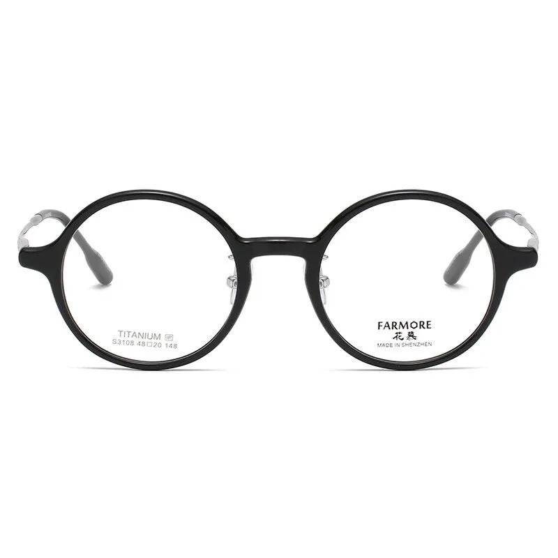Reven Jate Unisex Full Rim Round Acetate Titanium Eyeglasses S3108